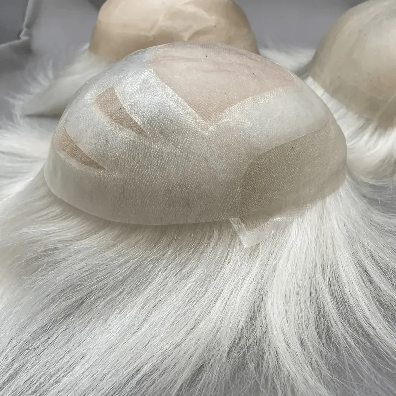 60RY Silver White Men Wig Natural Lace Front with Mono Top Male Hair Prosthesis  6