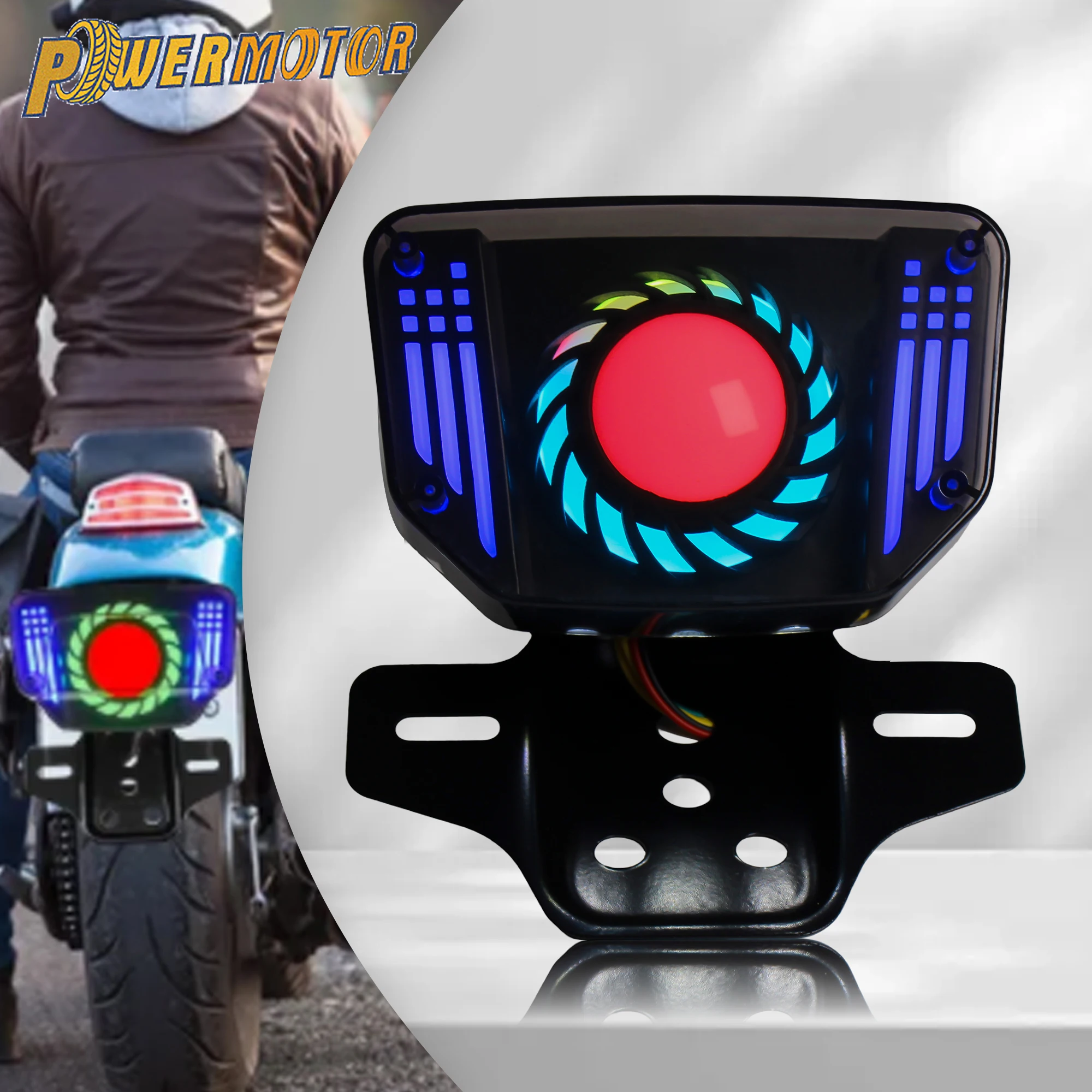 

Motorcycle RGB LED Brake Tail Light Signal Light Modified 12V Integrated Tail Light with License Plate Bracket Supermoto Parts
