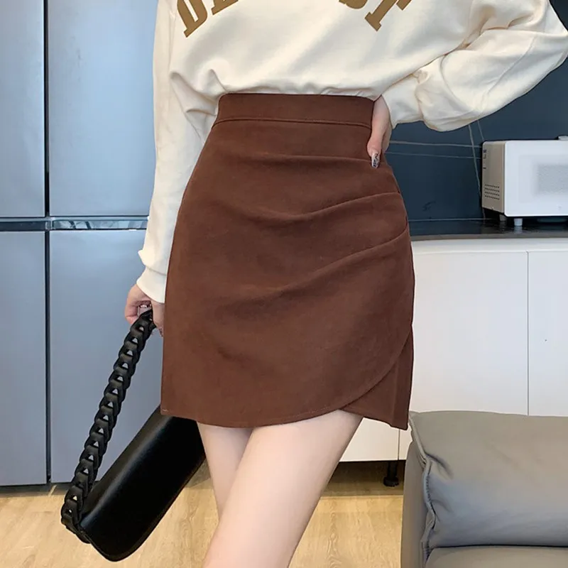 High Waist Mini Skirt Women New Arrival 2024 Spring Korean Style Solid Color Folds Basics Ladies A-line Short Skirts W1545