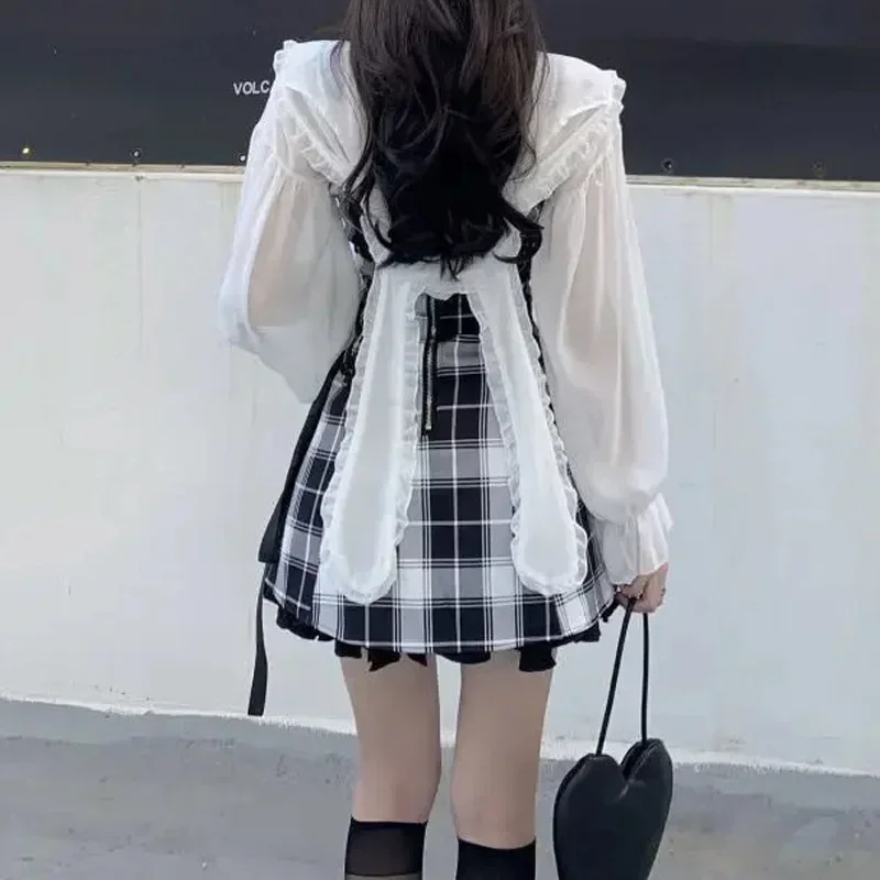 

Plaid Print Kawaii Lolita Mini Dress Fairy Grunge Set Cosplay Gothic Y2k Dress Sweet Aesthetic Sets Sundress Cute Mall Dresses