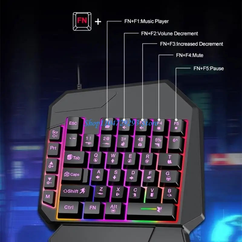 Y2GD aprimora teclados jogos para USB uma mão RGBs retroiluminados com suporte ergonômico para pulso mecânico