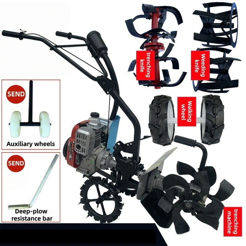 Multi-functional Small Micro-tiller Hand-pushed Rotary Tiller Household Soil Loosening Weeding and Plowing Tools Customized