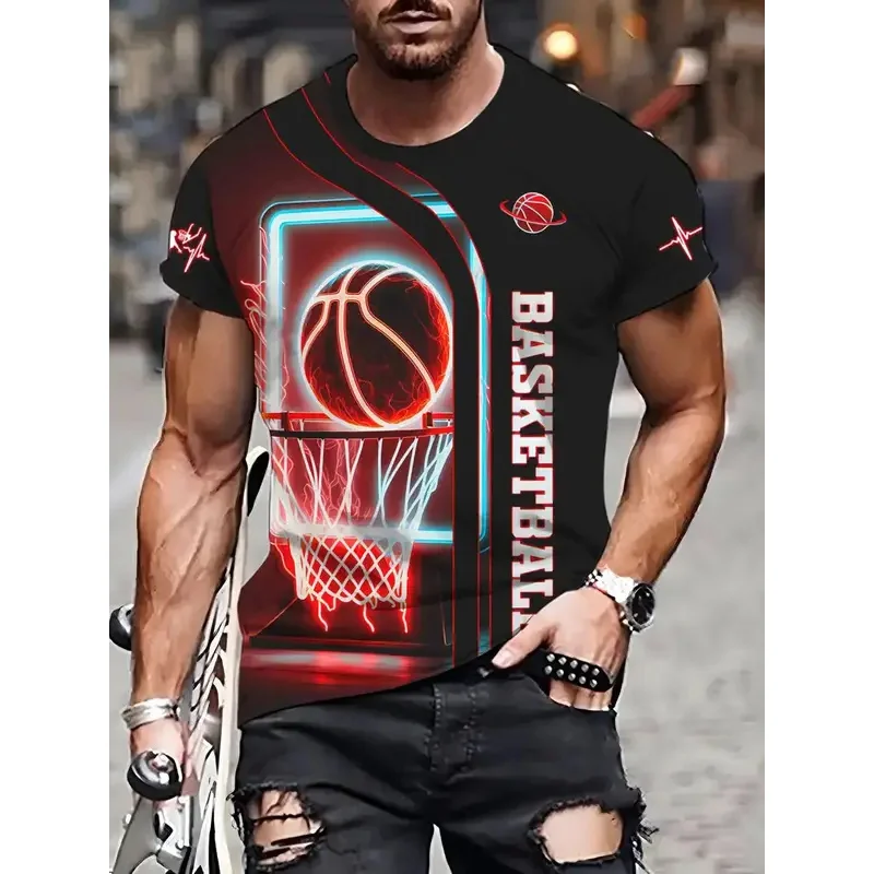 

Basketball Themed Jersey 3D Print Men's Short Sleeve T shirt Summer Trend Personality Sport T-Shirt Top Oversized Streetwear Tee