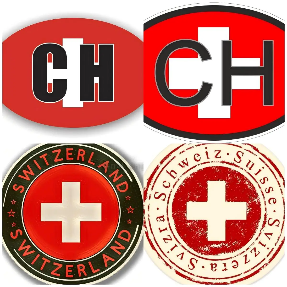 

CH SWISS COUNTRY CODE OVAL CAR STICKER Switzerland Flag Windshield Luggage Kayak Suv Vinyl Decal