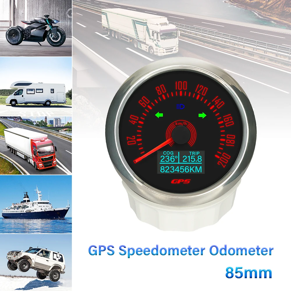 

ELING 85 мм GPS-спидометр 0-200 км/ч 0-160 миль/ч с указателями поворота влево/вправо, дальним светом и 7-цветной подсветкой для автомобиля, мотоцикла, грузовика
