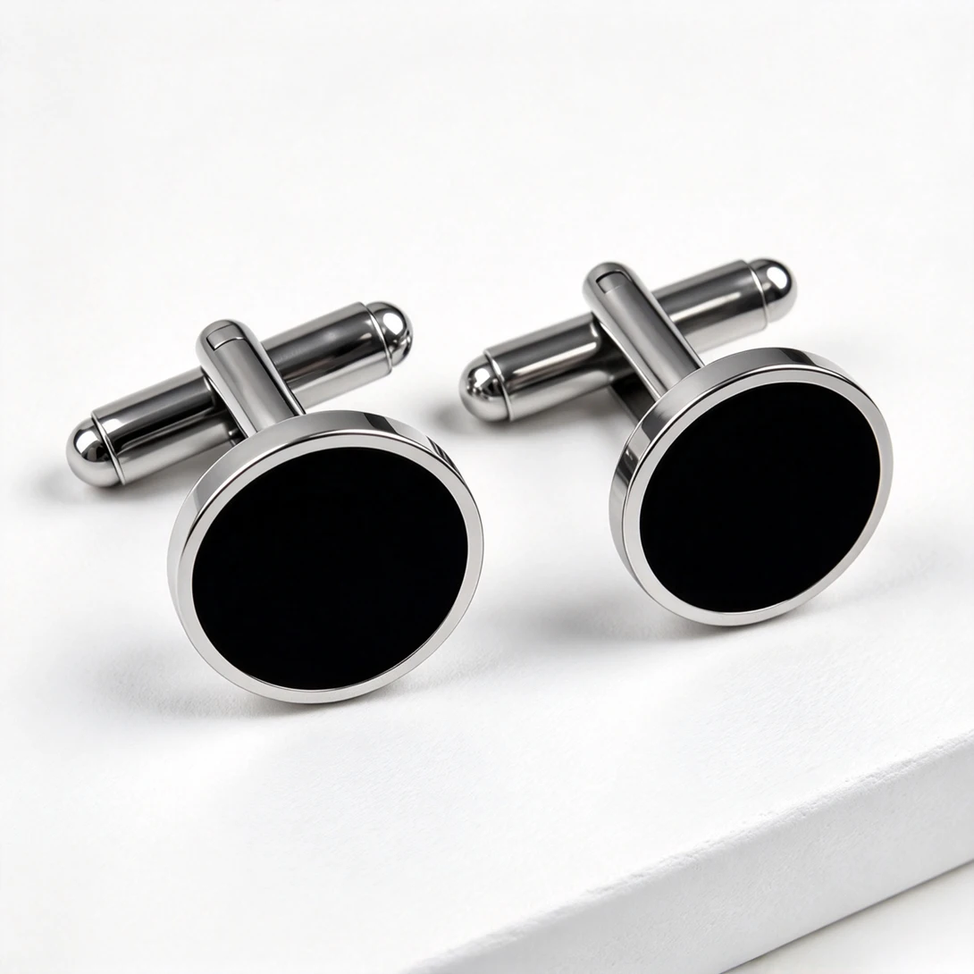 Cufflinks Men Stainless Steel Luxury - 5쌍의 고급스러운 검은색 에나멜 소재의 둥근