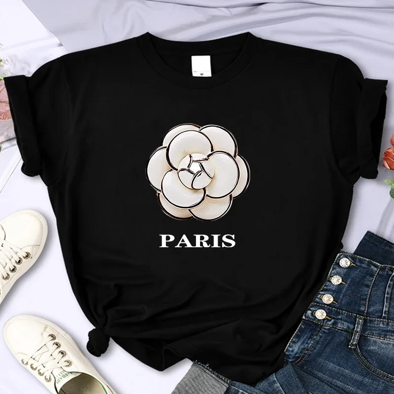 T-shirt imprimé floral de marque de luxe pour femme, manches de personnalité Y2k, col rond, décontracté, coton, haute qualité, été, 100%