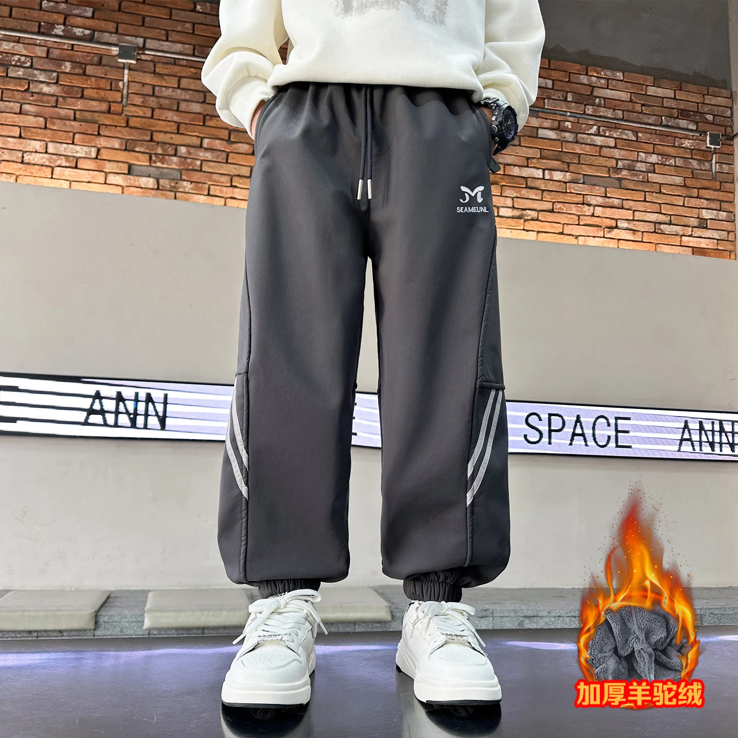 

Флисовые брюки для мальчиков, хлопковые брюки, новинка 2025 года, утепленные зимние теплые брюки, 4-15 лет