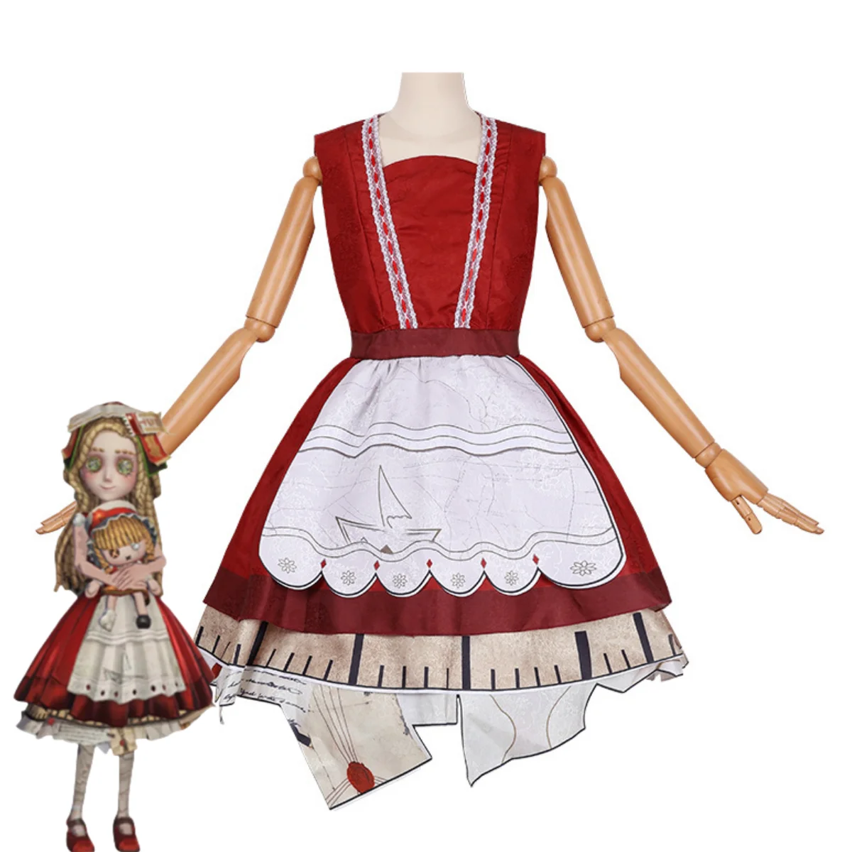 Game Identity VSurvivor Memory Bambina Alice Costume Cosplay Pelle invecchiata Abito Lolita rosso Parrucca Donna Abito natalizio carino