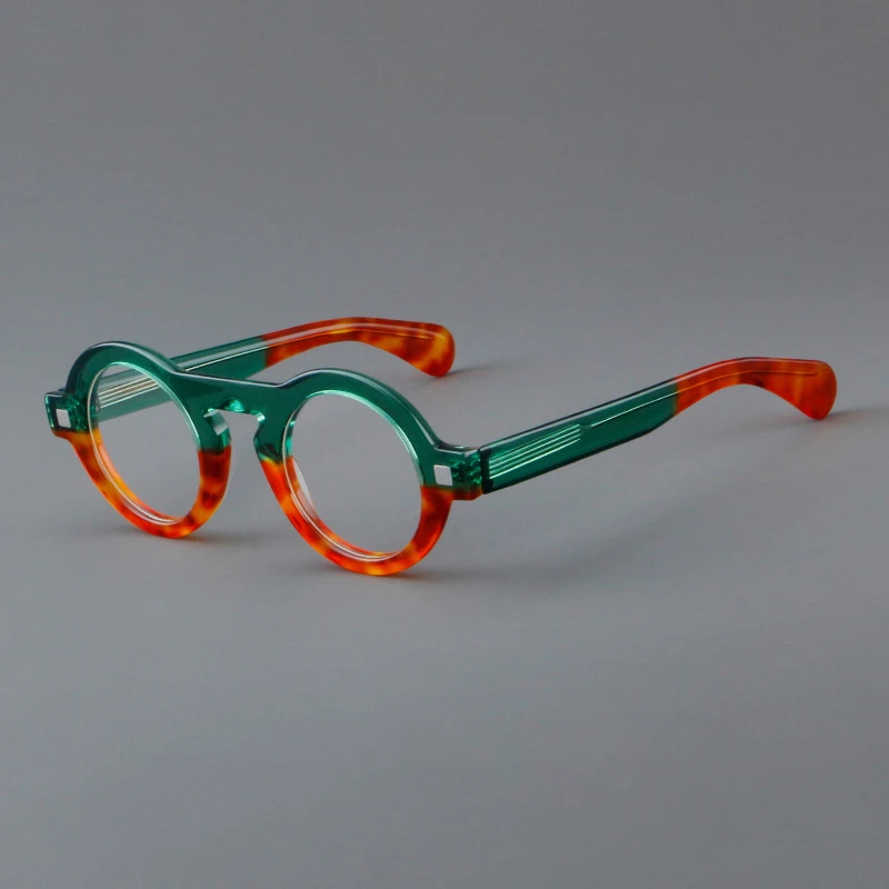 Splicing Green And Tortoise Color Retro Round Optical Prescription Men's Eyelasses Frame for Sight Vintage Prescription Frame