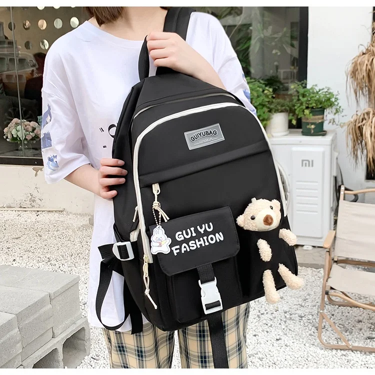 4-piece Set High School Student Children Cute Bear Lightweight Simple Backpacks New Girls Boy Shoulder Bags with Pen Bag Hot