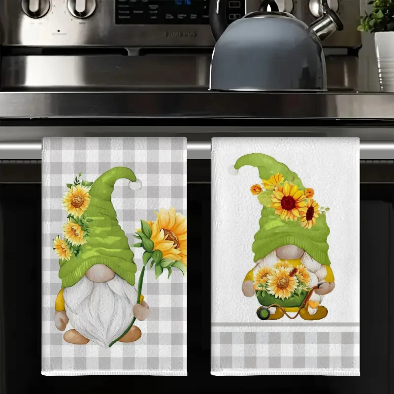 2Pcs, Green Hat Dwarf Kitchen Towels, Cooking and Baking Tea Towels, Dishwashing Cloths, Hand Towels, Tea Towels, Super Soft, Highly Absorbent, Kitchen Decoration, Kitchen Accessories