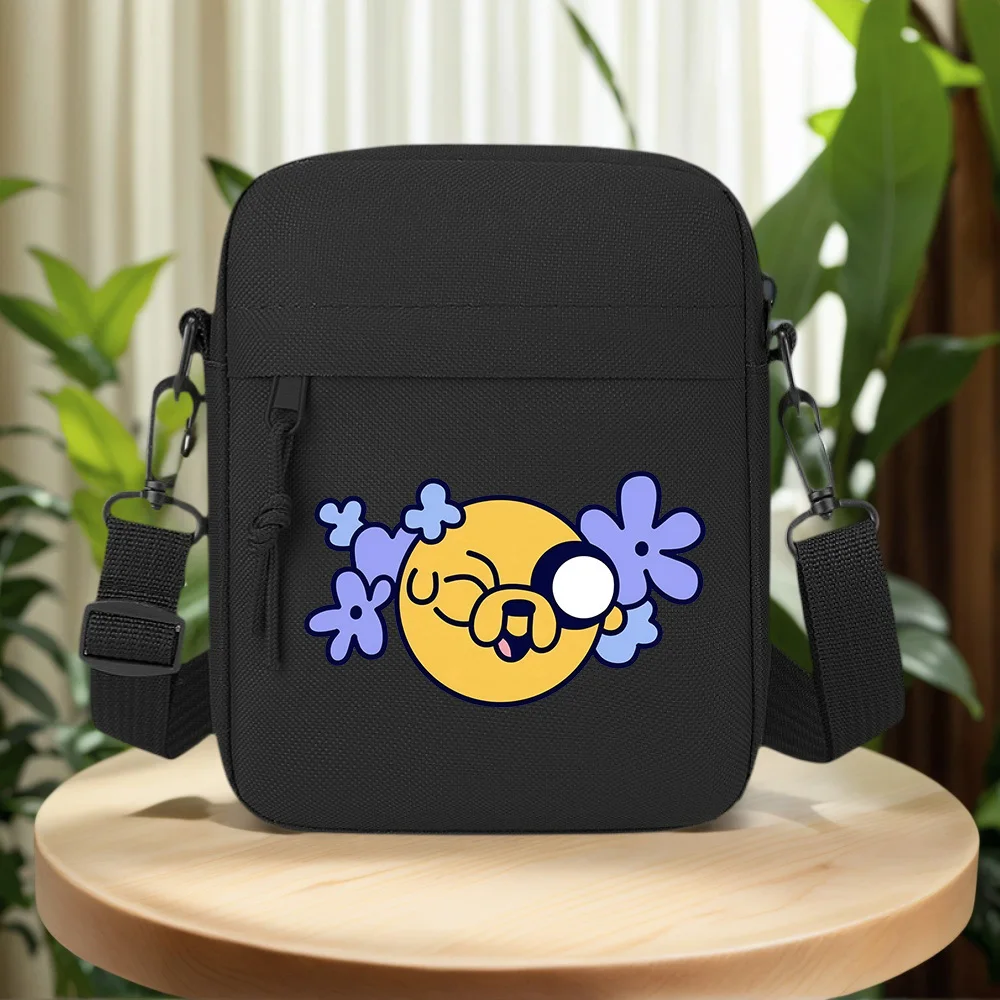 Smiling yellow face,blue flowers around Men Crossbody Bag Single Shoulder Women Cartoon Anime Film Printing Design Unisex
