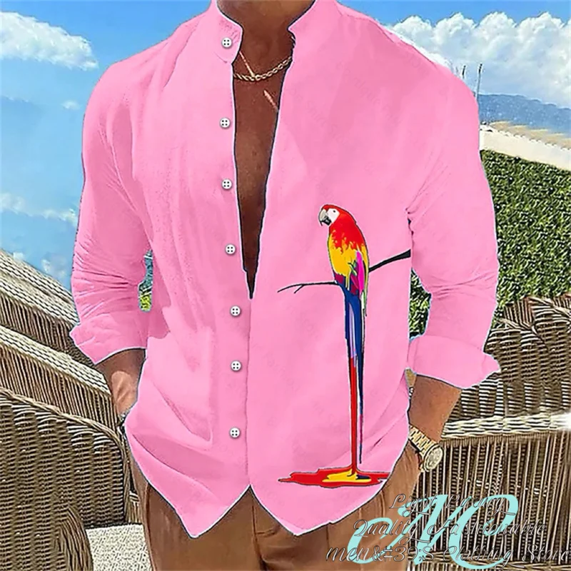 15 Color Men's Shirt Long-Sleeved Shirt 3D Printing Parrot Pattern Standing Collar Clothing Fashion Casual XS-6XL Size