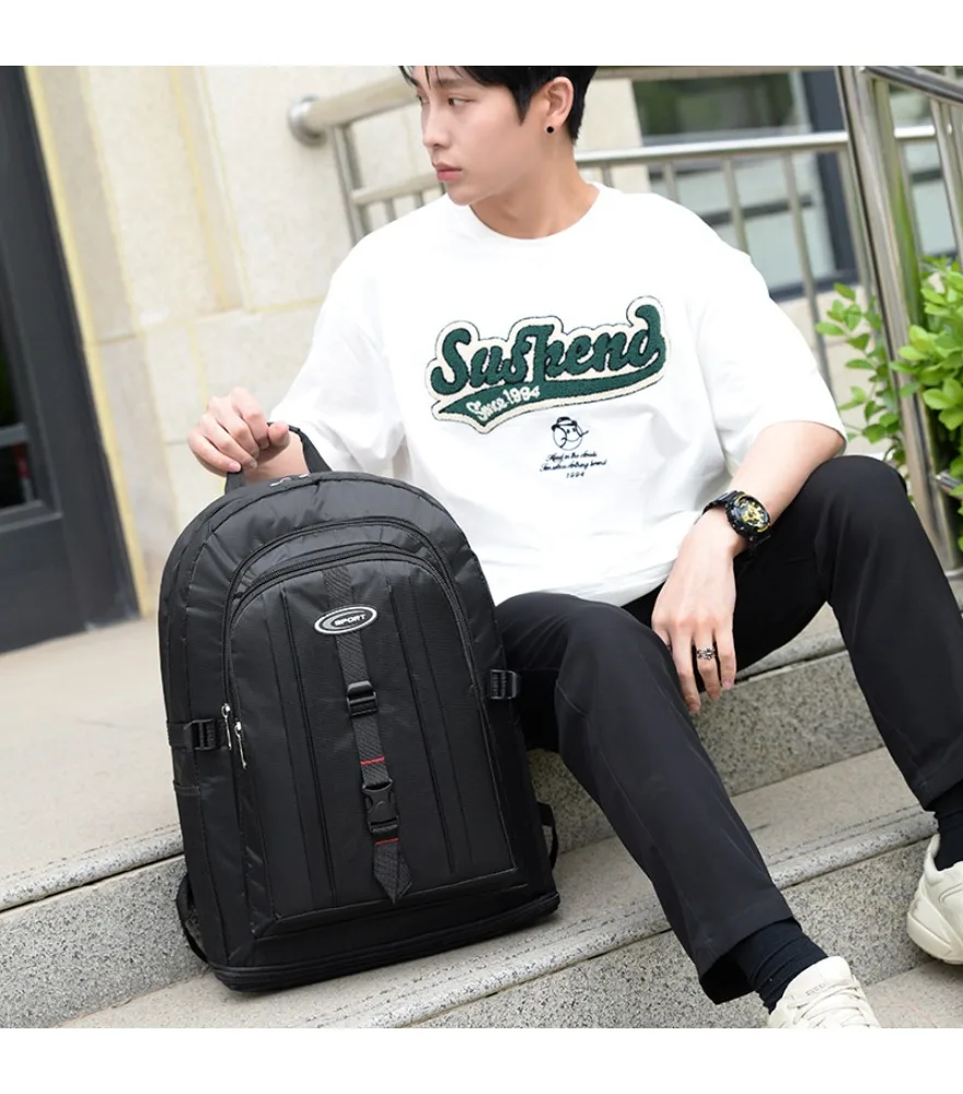 

Black foldable lightweight backpack with red stitching anti splash for daily shopping short outdoor casual trips