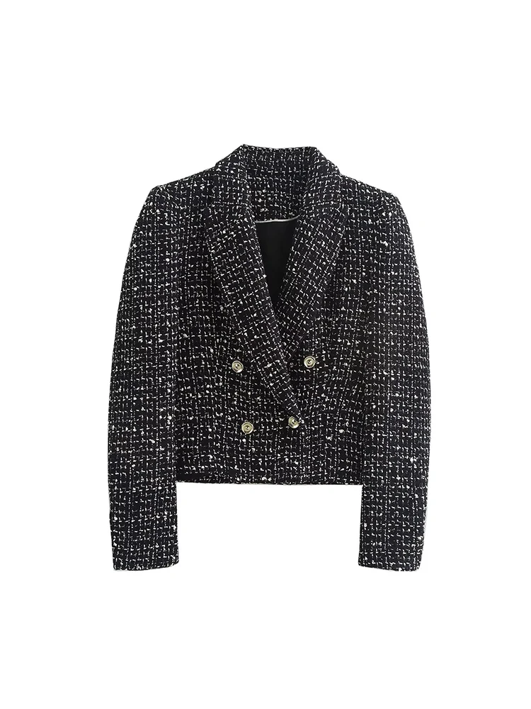 2024 European and American style autumn new women\'s clothing versatile textured double-breasted tweed short suit jacket