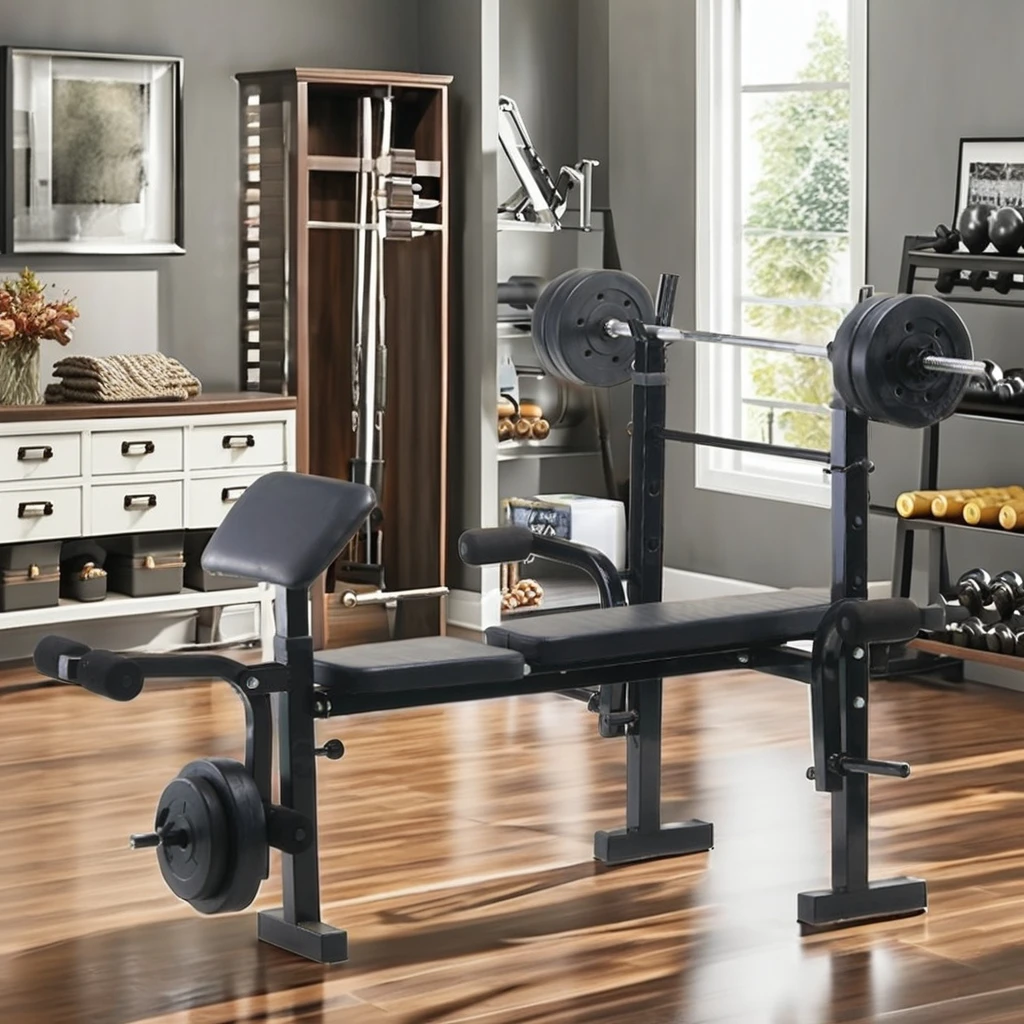 Adjustable Gym Fitness Equipment Multi-Function Barbell Weight Lifting Power Rack Foldable  Bench Press Dumbbell Bench