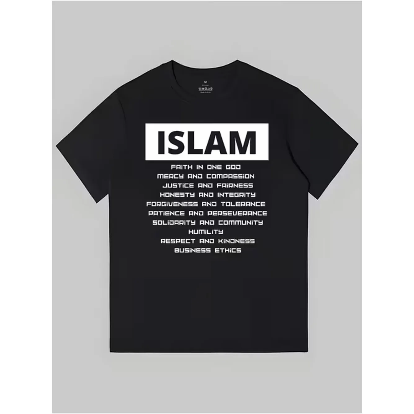 Uni Retro Streetwear T Shirt Black With White Islamic Faith And Text Print 100 Crew Neck Short Sleeve Tee Wear Machine Washable