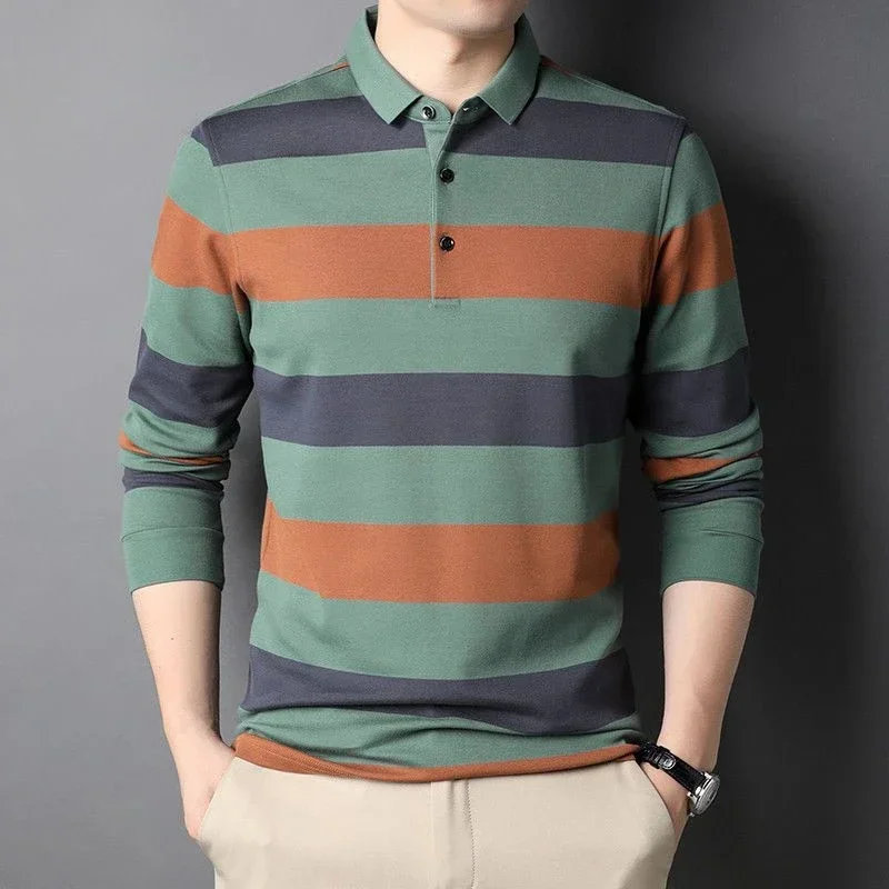 

Men's Clothing Green Top 100℅ Cotton Stripe T Polo Shirt for Man Fashion Trends 2024 Full Sleeve Sale Elasticity Harajuku F A It