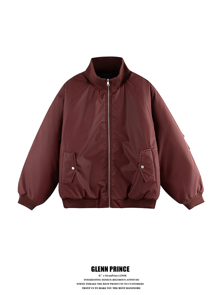 

Warmth Vintage Pure Color oulder Insertion Stand Collar PU Leather Jaet Cotton Coat Men Autumn Winter American Sle Oute...