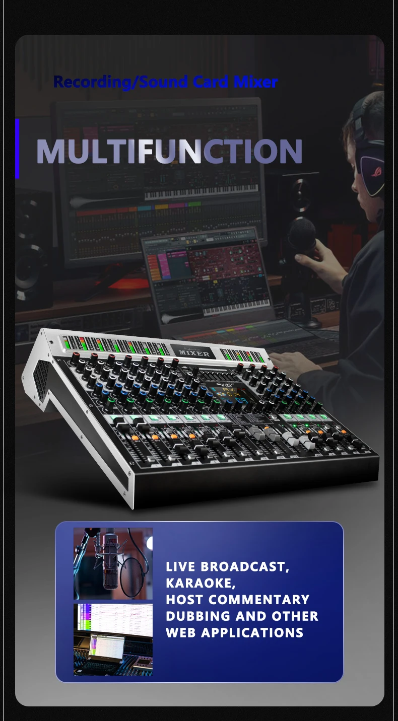 FUHAM RI808/1208 Mixer professionale 8/12 canali 99DSP 48V Alimentazione Phantom USB Studio di registrazione Karaoke Bluetooth DJ Console Mixer