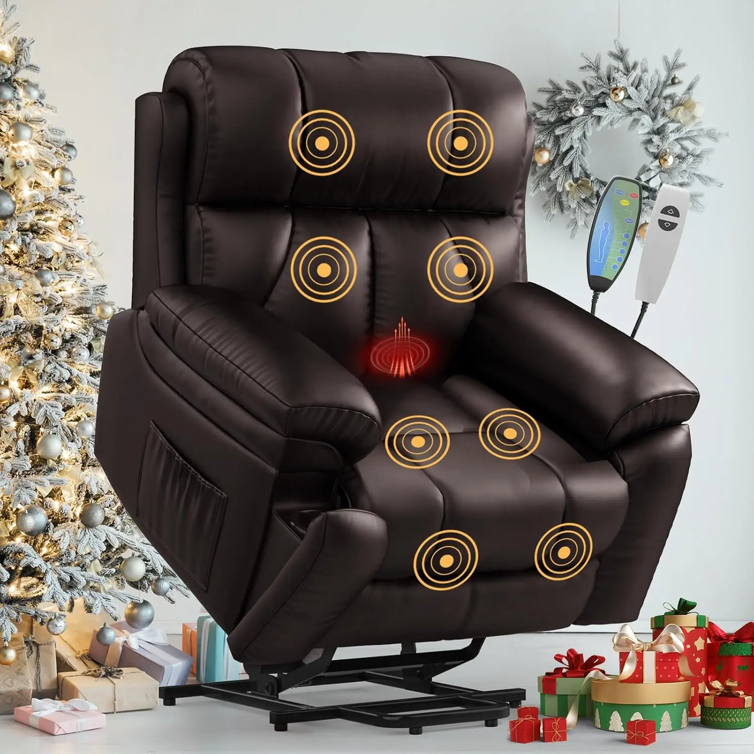 Sillas de elevación de gran tamaño para ancianos, sillón reclinable con masaje y calor, reclinables anchos con relleno, sillas reclinables para adultos, pesado