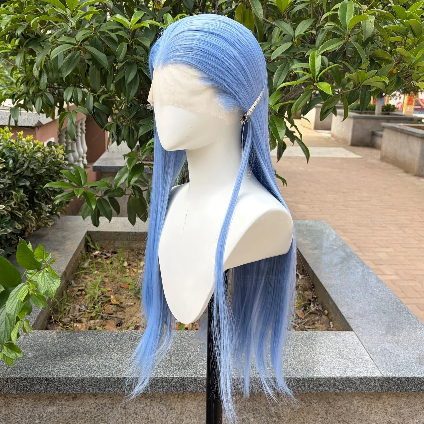 Blue Lace Front Wig Straight Widow's Peak Synthetic Hair Wigs 13×4 Glueless Half Hand Tied Wig Natural for Cosplay