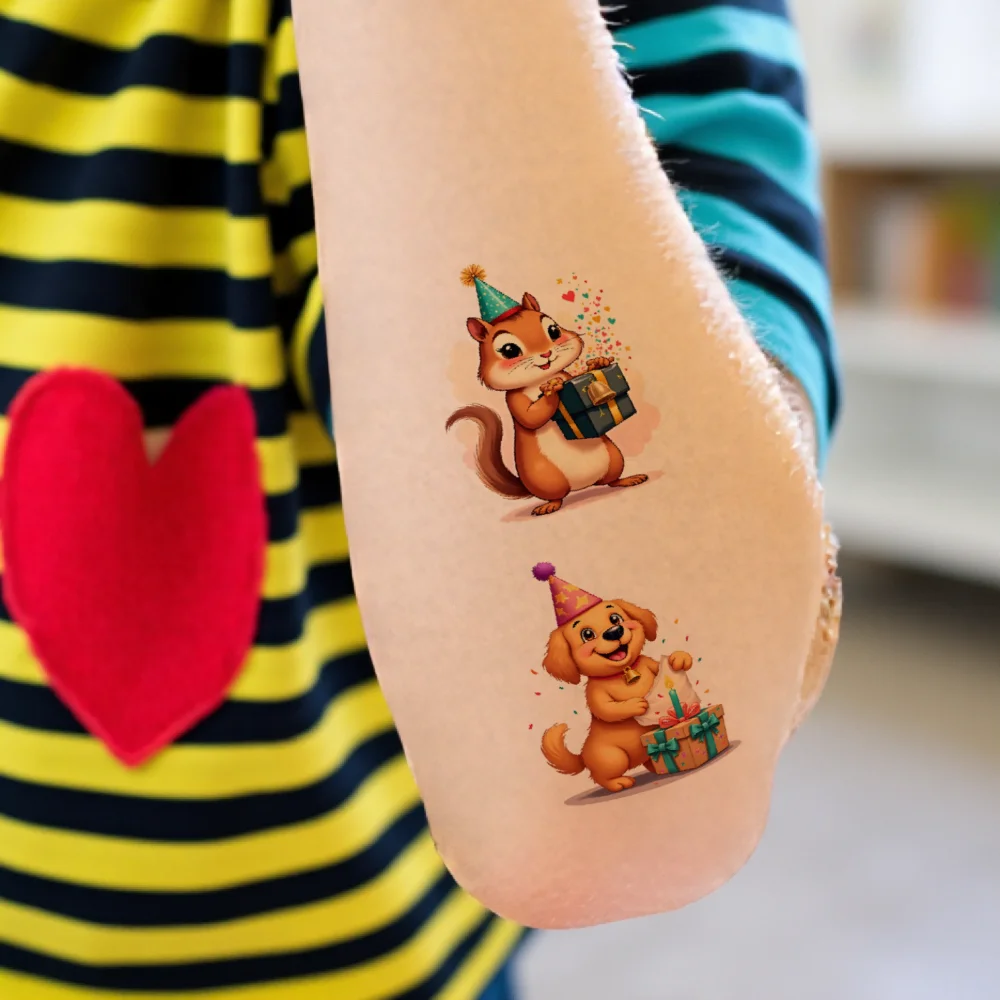 54 قطعة من ملصقات الوشم المؤقت على شكل حيوان لطيف مقاومة للماء وشم مزيف على الجسم ملصق وشم كرتوني لهدايا الحفلات للأولاد والبنات