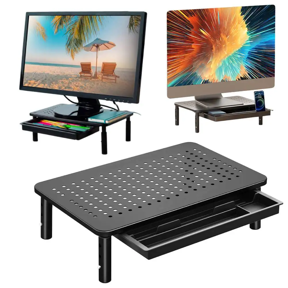 

Monitor Stand Riser with Drawer Desk Laptop Stand 3 Height Adjustable Metal Computer Stand for Laptop PC Printer