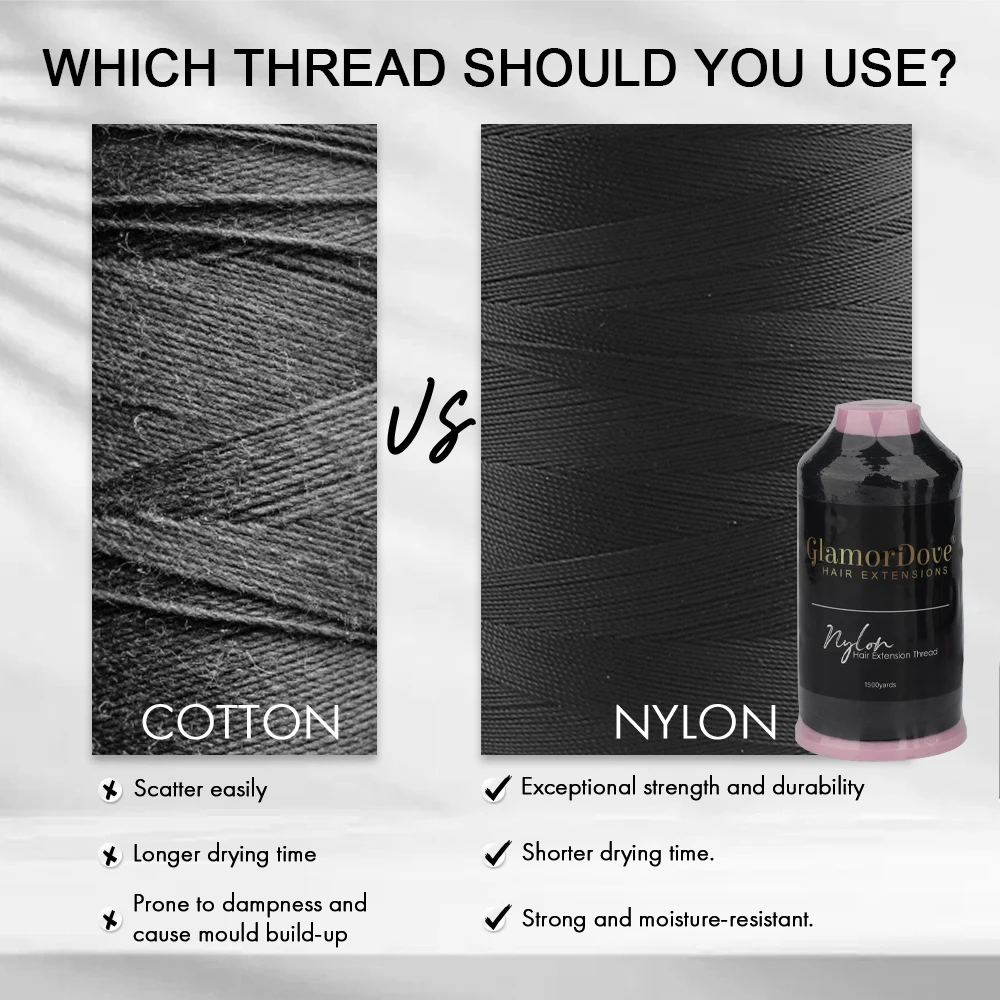 GlamorDove Nylon gebundenes Webgarn – hochfestes Nähgarn für die Schusshaarverlängerungen und die Perückenherstellung