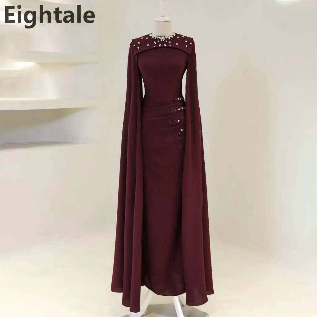

Eightale 2025 Burgundy Evening Dress Beaded Cape Sleeve Saudi Arabic Prom Party Dress Women Formal Gowns Customized