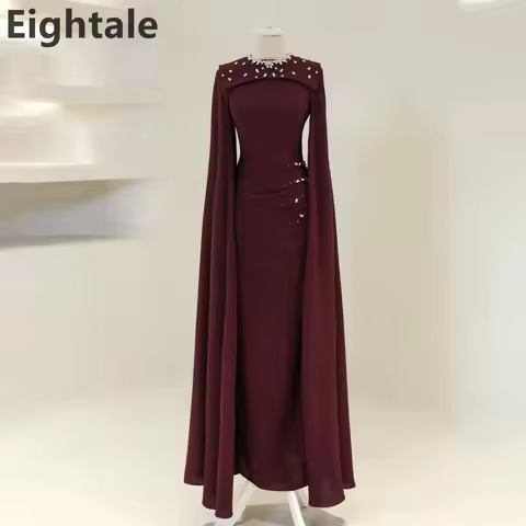 Eightale 2025 Burgundy Evening Dress Beaded Cape Sleeve Saudi Arabic Prom Party Dress Women Formal Gowns Customized