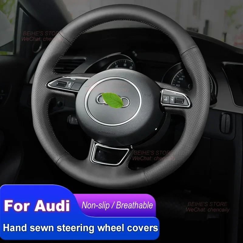 

Hand-Stitched Non-slip Durable Nappa Leather Alcantara Car Steering Wheel Cover for Audi A4L A6L Q3 A3 A5 Interior Accessories
