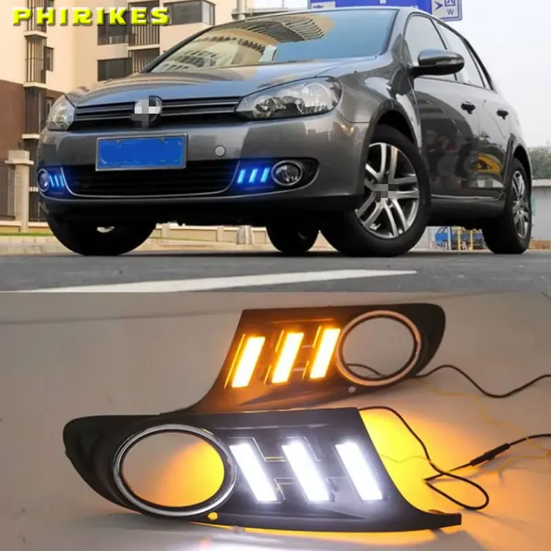 LED DRL Headlight for VW Golf 6 MK6 2009-2013 Front Fog Light cover Daytime Running Light Yellow Blue Angel Eyes Fog Lights