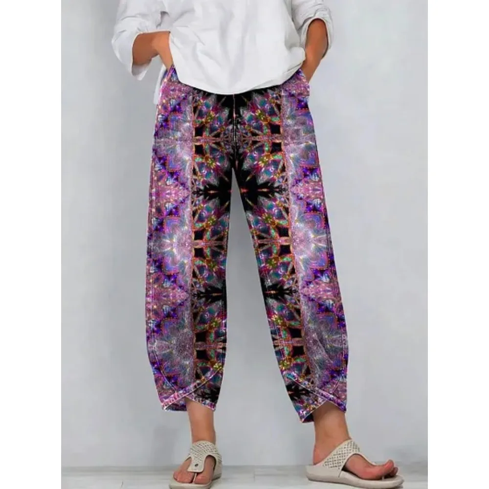 Kurze Harem-Capri-Hose mit abstraktem geometrischem Aufdruck für Damen, Baumwolle, lockere Passform, Tulpen-Wickelhose, knöchellange Freizeithose, XXS-4XL – Detail 15