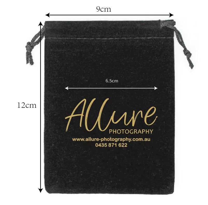 200 Pieces Customised Logo 9*12cm Black Velvet Bags Drawstring Gift Jewelry Pouches Printed Hot Printing With Gold Color Logo