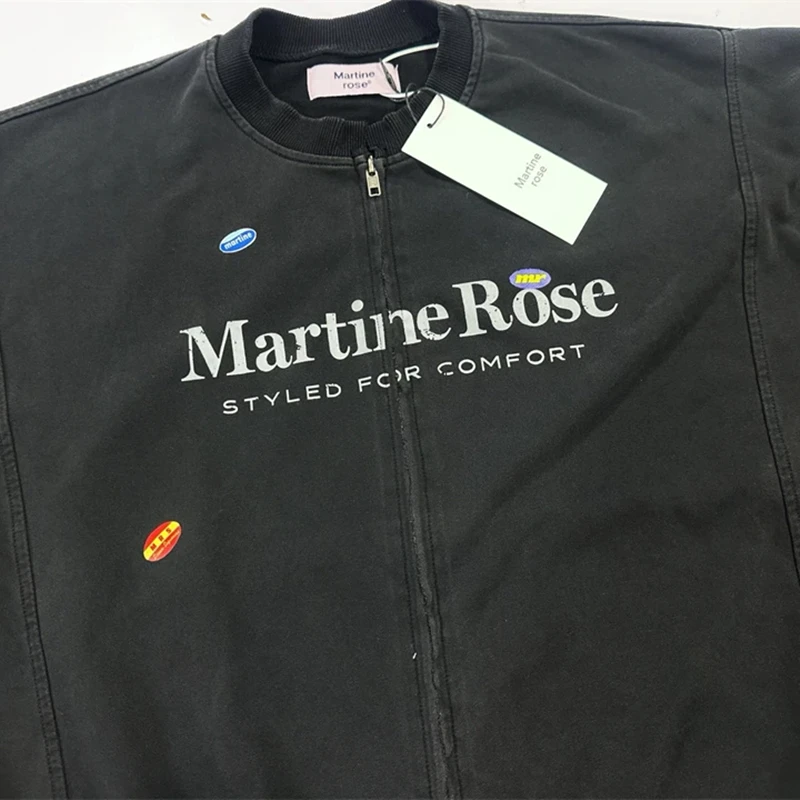 سترة بسحاب من MARTINE ROSE باللون الأسود المغسول، أفضل علامات معاطف سترة البيسبول عالية الجودة