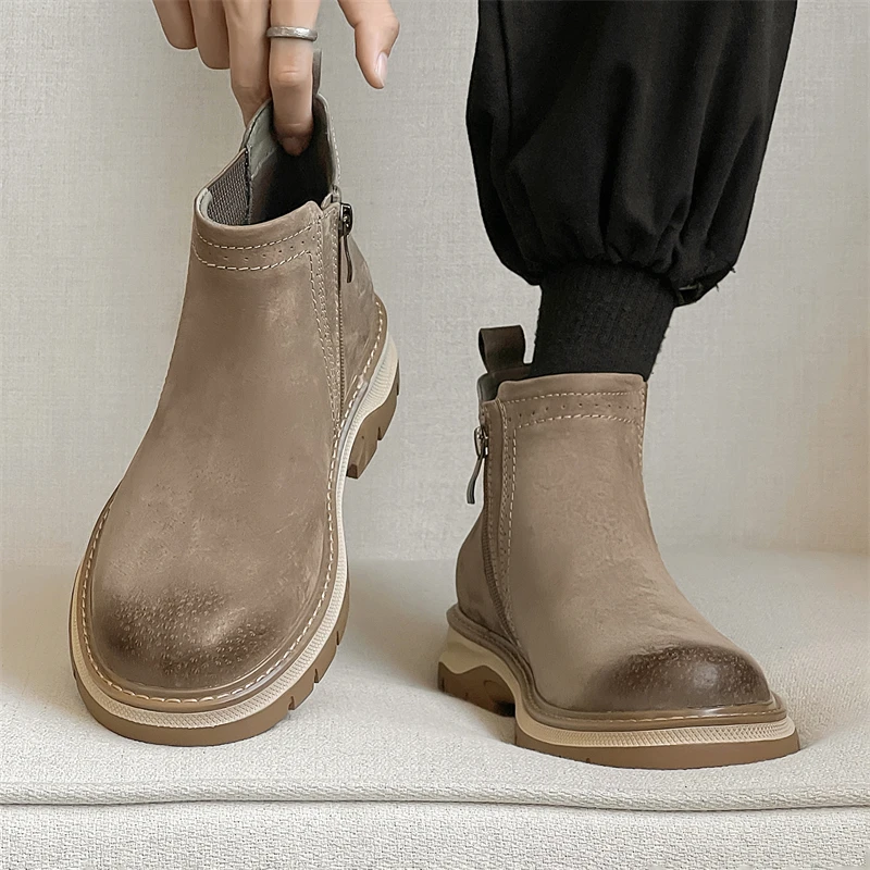 2024 New Fashion Trends Mens Side Zipper Chelsea Boots Genuine Leather Ankle Boots Slip-on Man Business Shoes Cowhide Boots