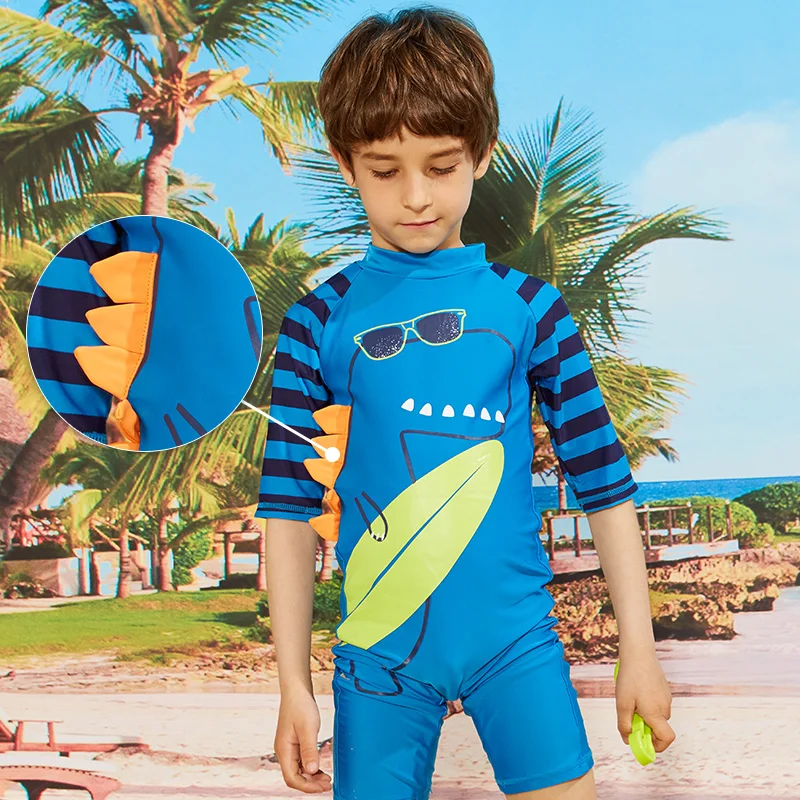 Children UPF50+ Cartoon Kids Swimwear Short Sleeve Baby Boy Swimwear One Piece Toddler Swimsuit Infant Bathing Suit for Boys