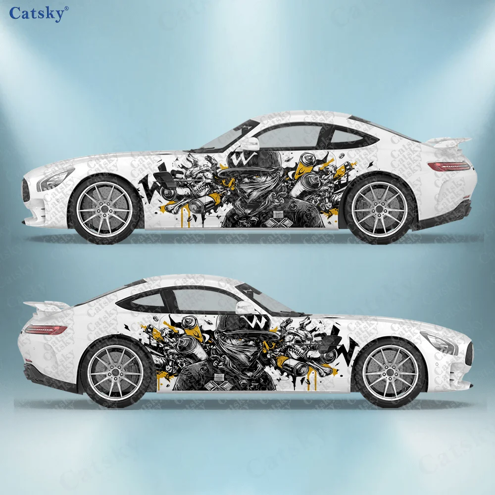 

2pcs Masked Street Hardcore Spray Paint Tube Car Side Decals, Self-Adhesive PVC Waterproof & Scratch-Resistant Stickers