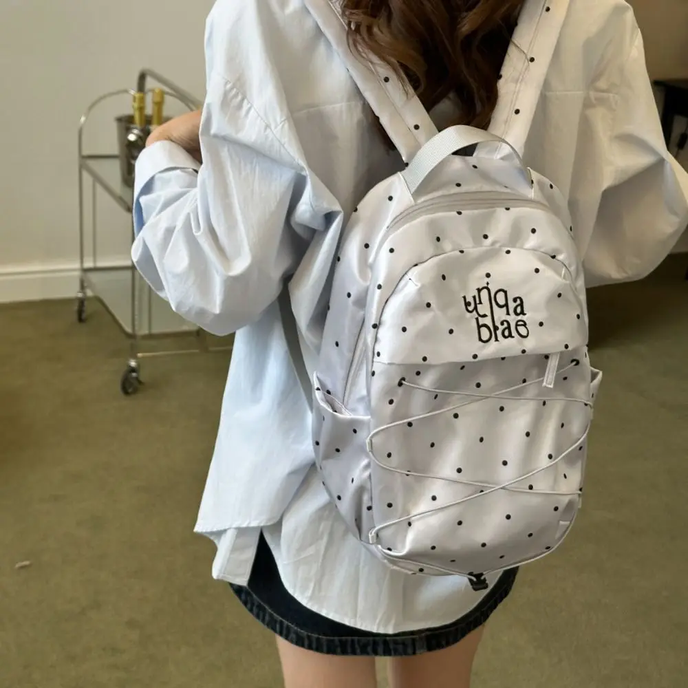 Cute Sweet Polka Dot Backpack Y2k Millennial Style Nylon Drawstring Rucksack Durable Large Capacity Student School Bag Gift