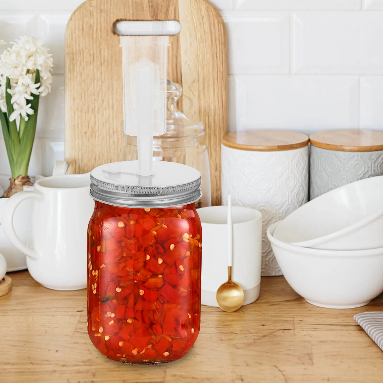 Tapa de fermentación de boca ancha para tarro Mason de plástico con válvula de doble vía, accesorio para tapas de tarros de boca ancha