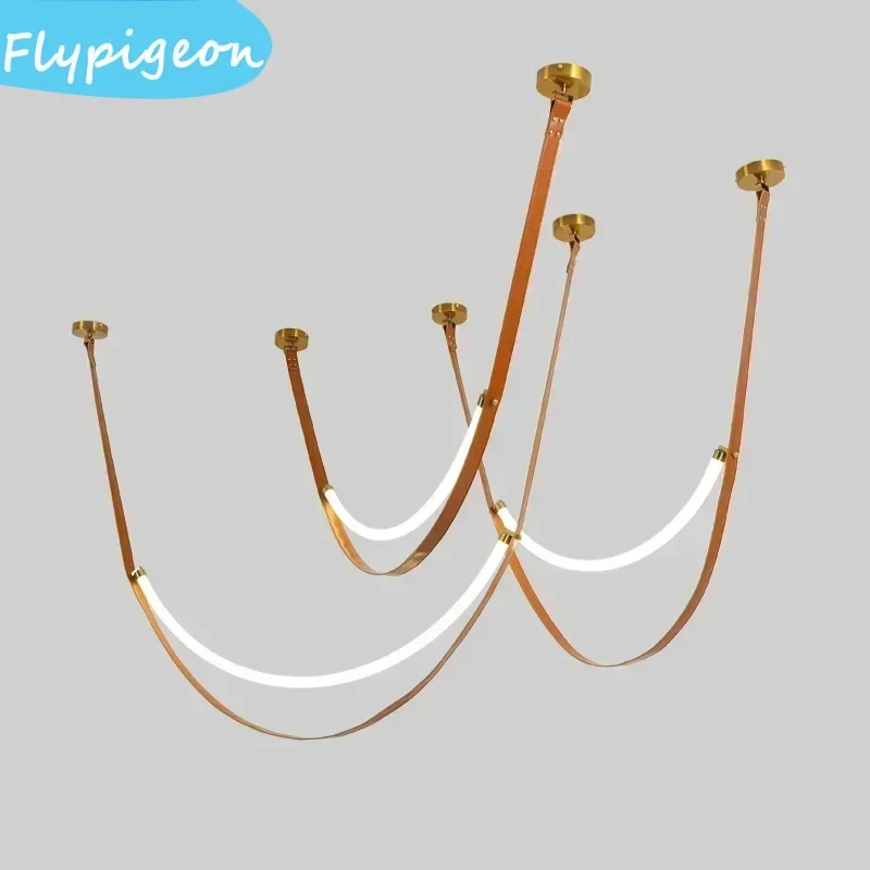 

Nordic Artificial Leather Chandelier LED Pendant Lamp Minimalist Design for Dining Room Kitchen Bedroom Home Decor Lighting