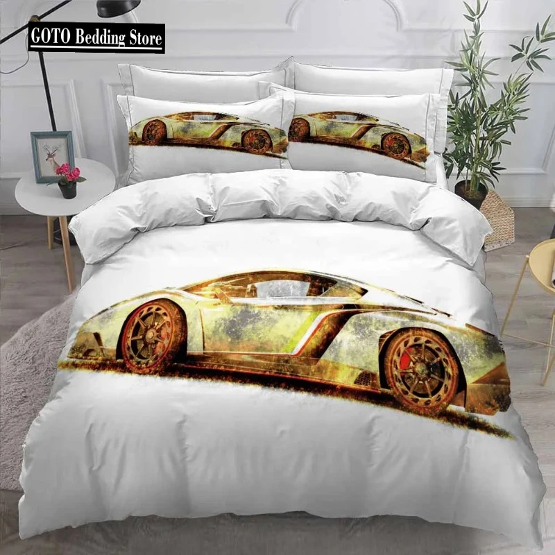 

Housse De Couette 200x200 Bed Cover Sets 3D Print Cool Car Quilt Cover Set for Boy Double Size Bedding Dekbedovertrek 228x228