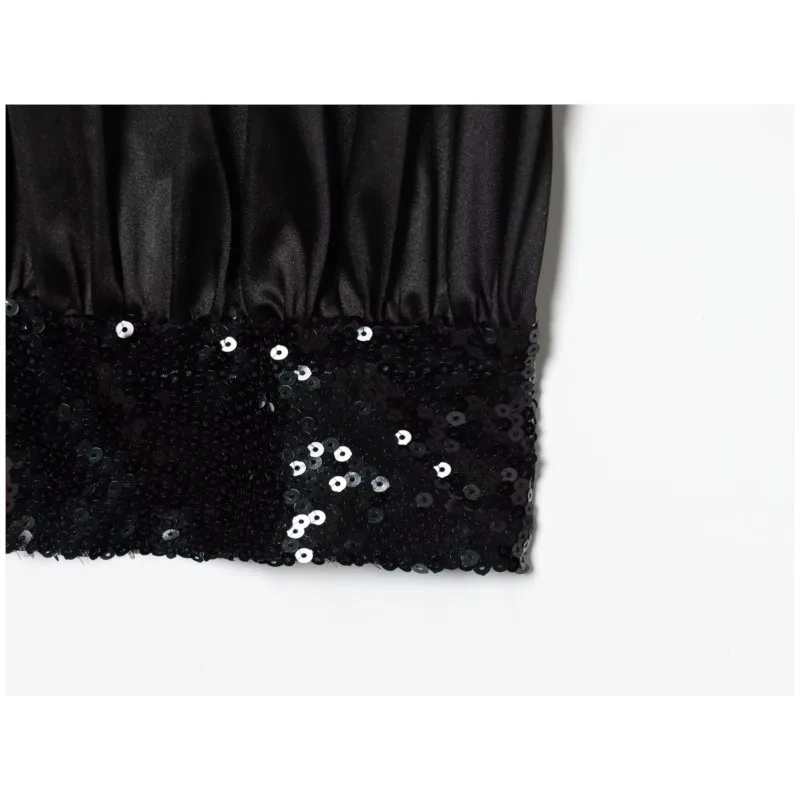 Top Bandeau de satén con lentejuelas combinadas para mujer, chaleco corto con espalda descubierta para primavera, camisola con cremallera lateral, Tops elásticos