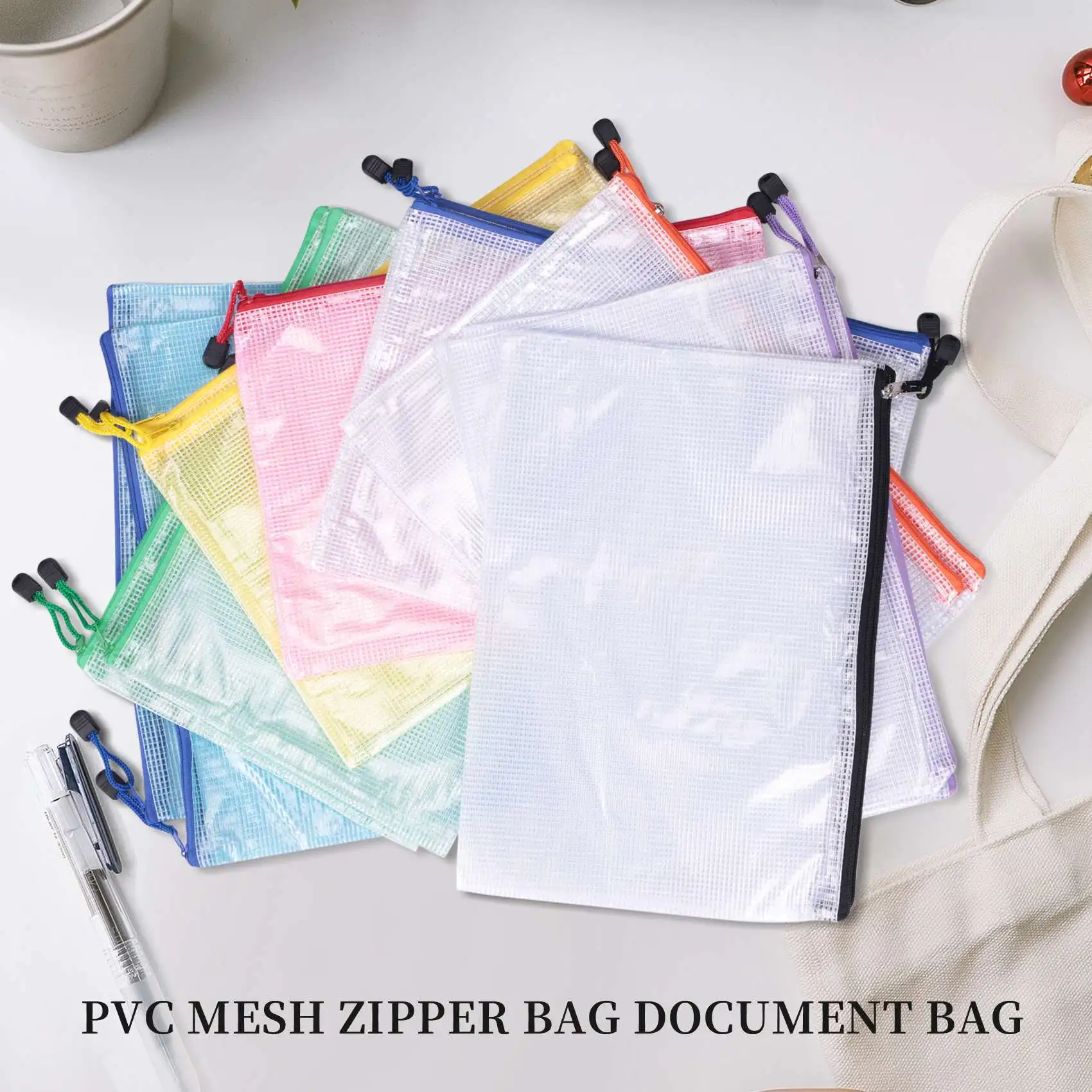 16Pcs Mesh Zipper Pouch Document Bag,Waterproof Zip File Folders,A4 Size, for School Office Supplies,Travel Storage Bags