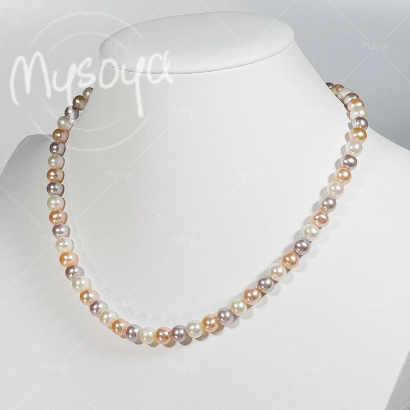 

MYSOYA 6-7mm Mixed Color Freshwater Pearl Necklace (White/Pink/Purple) for Birthday/Wedding/Mother's Day/Father's Day Gift A0472