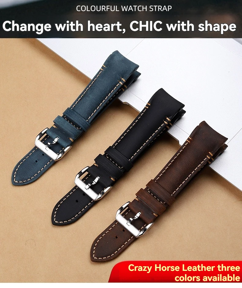 20 22mm Curved End Retro Matte Strap for Rolex Black Green Water Ghost Yacht Omega Seamaster 300 600 AT150 Leather Watch Band