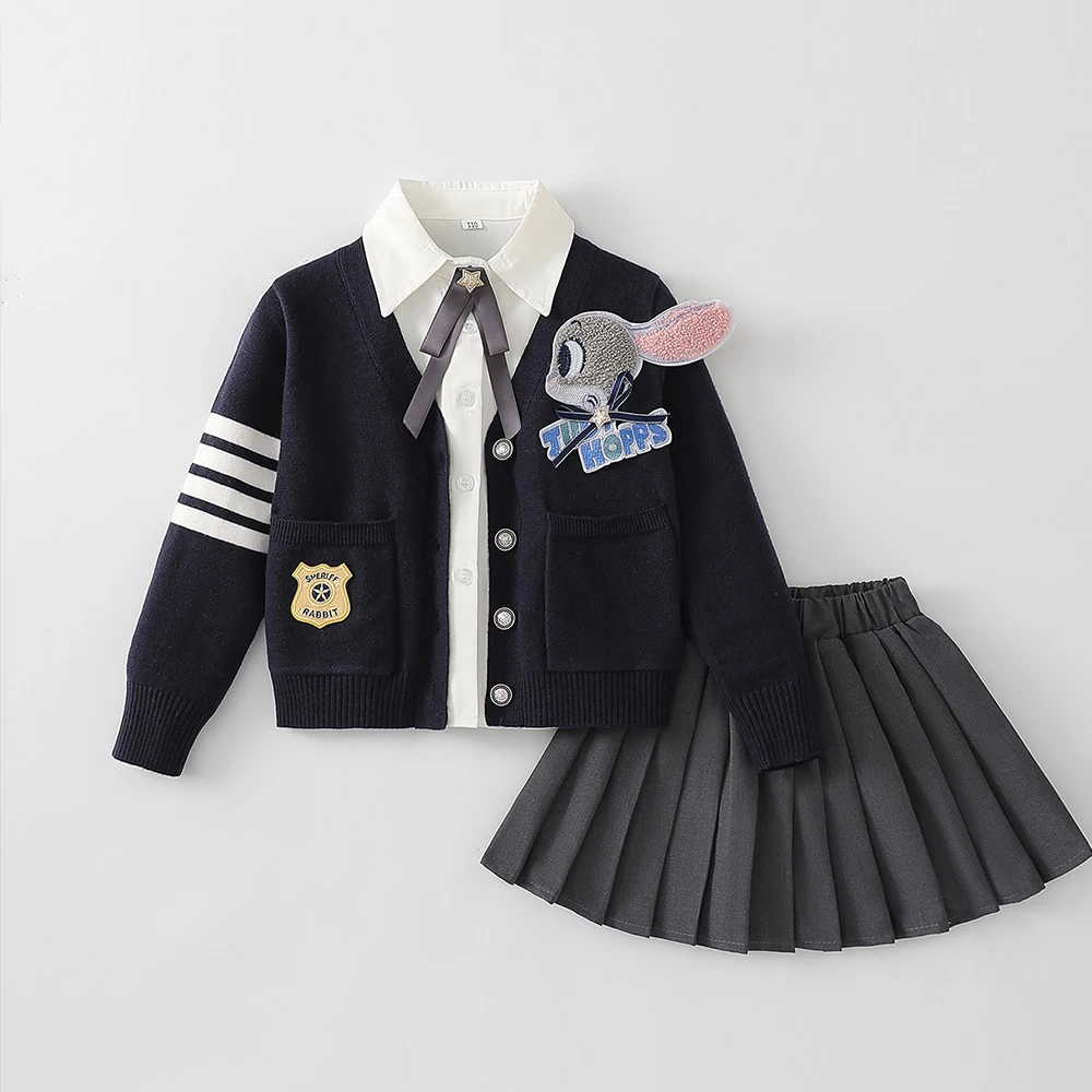 

Комплект из 3 предметов: кардиган, рубашка и плиссированная юбка с вышивкой в стиле аниме Disney Judy, модный весенний студенческий образ 2026 года