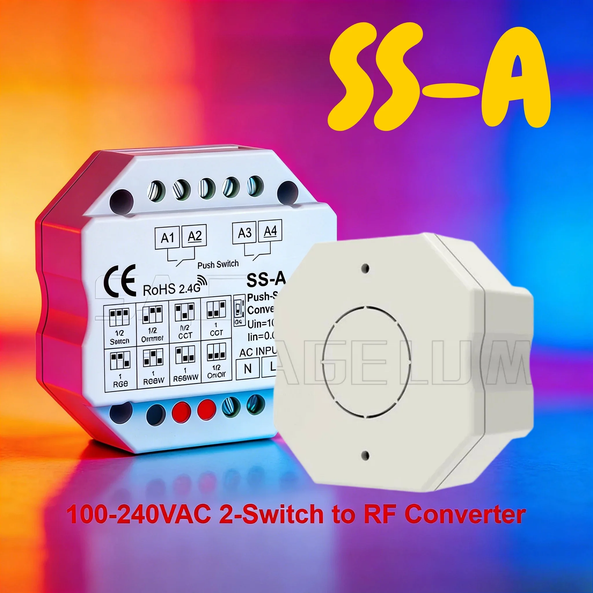 

AC100-240V 2-канальный RF-контроллер-конвертер SS-A 1/2-зонный RF-переключатель Skydance для одноцветных/двухцветных/RGB/RGBW/RGB+CCT LED-ламп